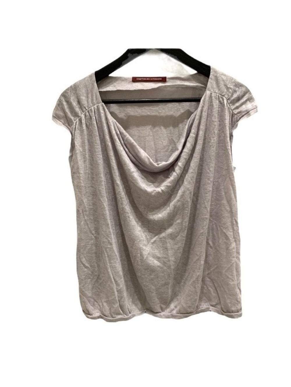 Comptoir des Cotonniers Light Gray Linen Draped Neck Cap Sleeve Top Medium